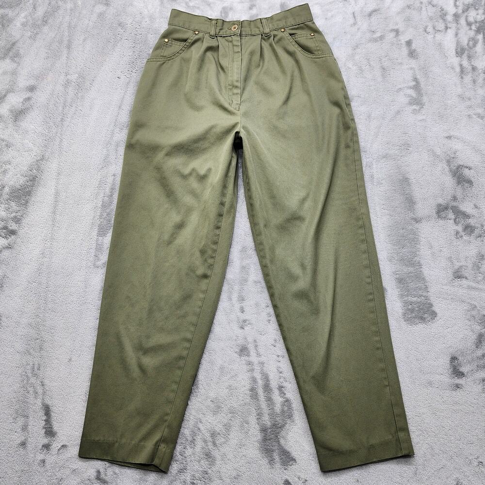 Vintage Cristina's Pants Womens 9/10 Green Pleated High Waist Tapered Ankle Crop